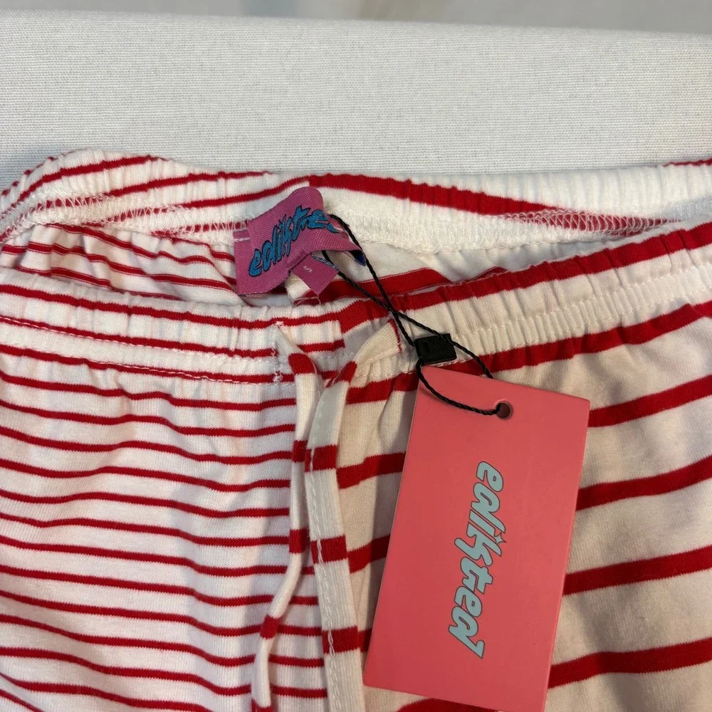 Edikted, Laken Mixed Stripe Stretch Cotton Drawstring Pants Small, NWT MSRP $44